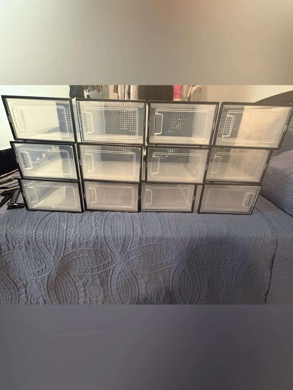 Collapsible Clear Front Storage Drawers - Black Frame, Clear Front. Set of 12